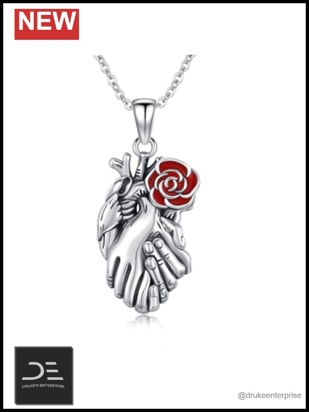 Anatomical Heart Necklace 925 Sterling Silver Rose Pendant Gift for Women